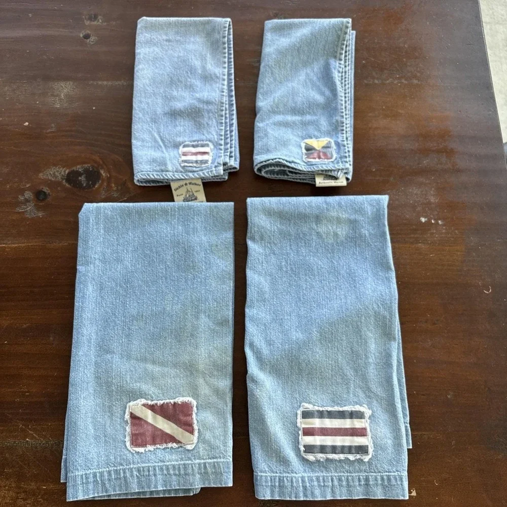 Nautical Signal Flag Sailboat Placemat Set (4) + 4 Kitchen Towels Dickie Walker